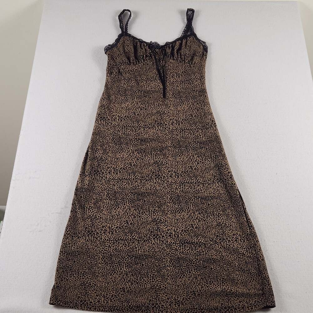 No Boundaries Leopard Animal Print Lace Trim Slip Nightgown Gown Womens S